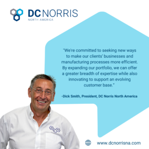 DC Norris North America President, Dick Smith is featured near a quote about the company's recent expansion to include BCH and Marel.