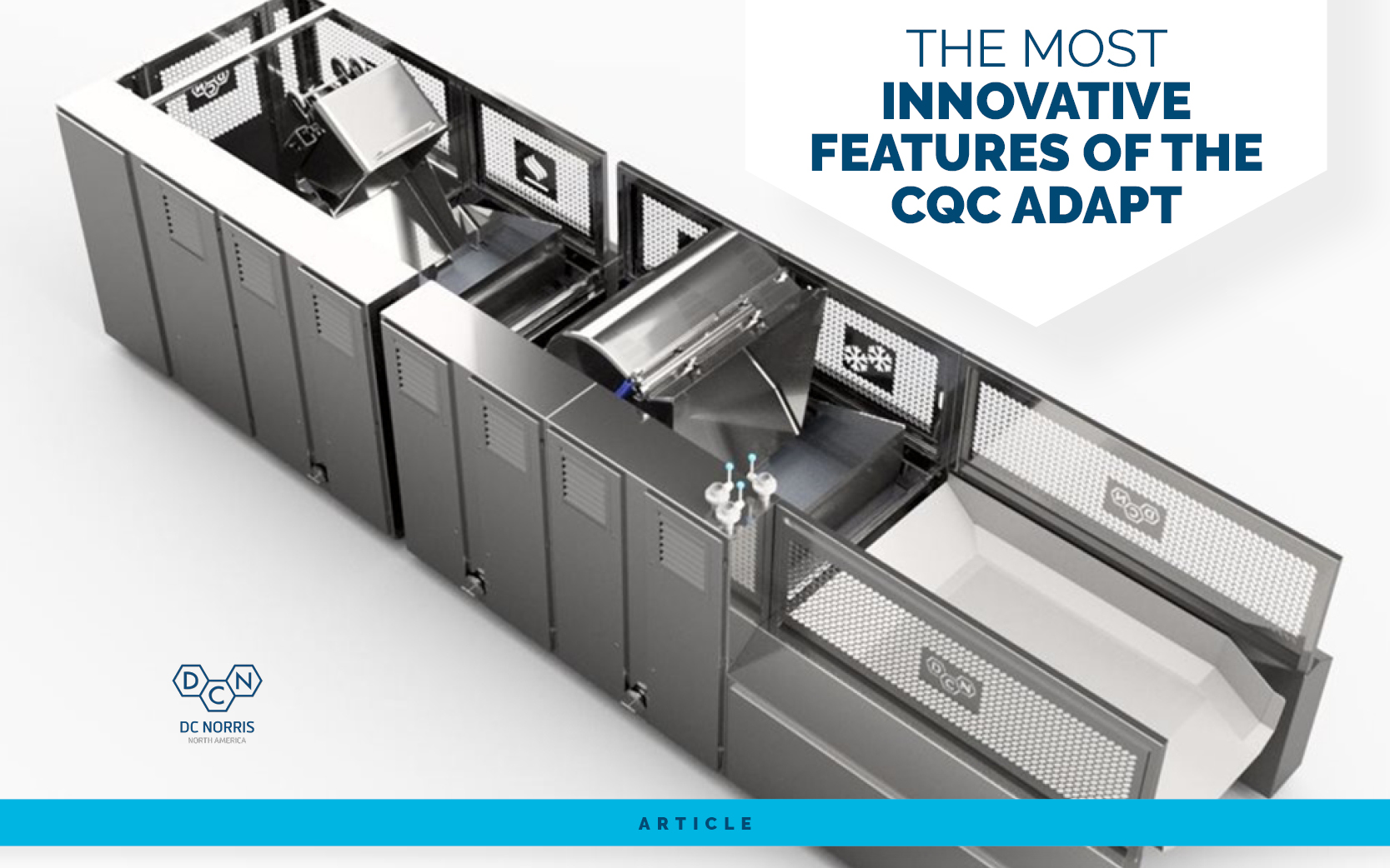 high resolution rendering of the DC Norris CQC Adapt system on a white background with the title The Most Innovative Features of the CQC Adapt at that top and the DC Norris North America logo in the lower left hand corner