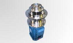 AE Mixers bottom entry in tank mixer on a gray background