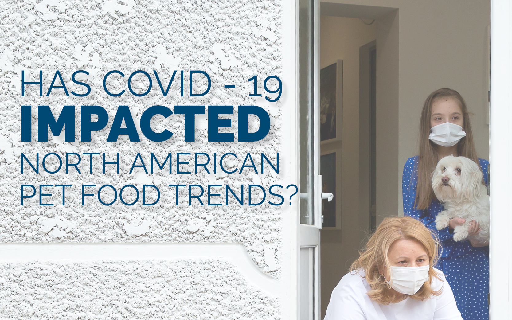 a photo of a mother, child and their dog wearing medical masks during the COVID-19 pandemic retrieving a delivery of food and supplies fro their front porch. The image reads 