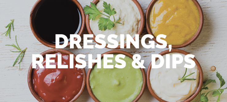 a variety of prepared dressings and dips in single serve portions showcasing the type of products DC Norris North America's manufacturing equipment can produce