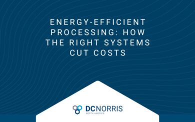 a navy blue background is behind a white-text headline that reads: energy efficient processing, how the right systems cut costs
