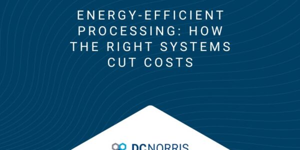 a navy blue background is behind a white-text headline that reads: energy efficient processing, how the right systems cut costs
