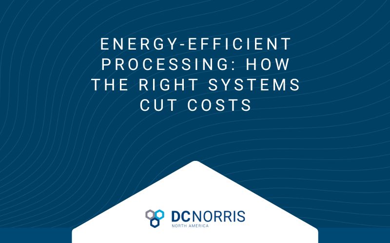 a navy blue background is behind a white-text headline that reads: energy efficient processing, how the right systems cut costs