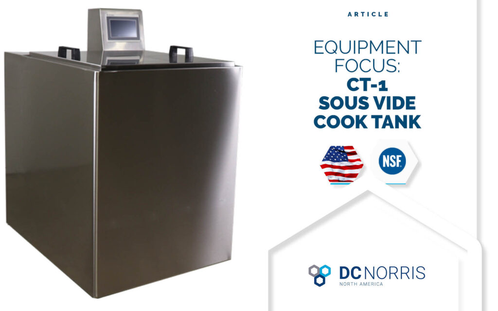 dc norris model ct-1 sous vide cook tank on a white background next to a headline that reads: Equipment Focus: CT-1 Sous Vide Cook Tank