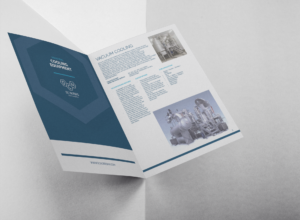 open booklet brochure against a gray background with DC Norris North America Logo on the navy blue cover and the imagery and specifications about the vacuum cooling equipment on the opposing page