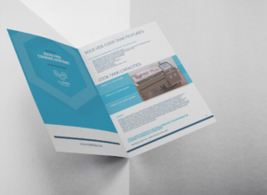 open sous vide systems brochure against a grey background, bright blue cover with the DC Norris North America logo and the interior page highlights features and capacities of the sous vide cook tank