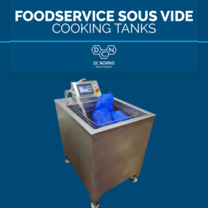 DC Norris CT-1 sous vide cook tank on a blue background with a headline reading 'foodservice sous vide cooking tanks'