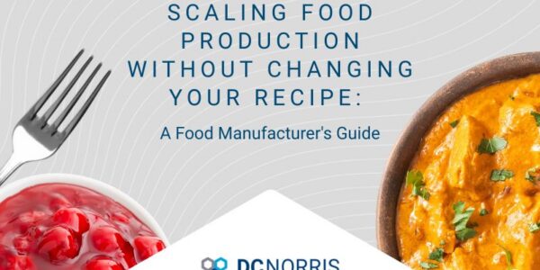 scaling-without-recipe-change Featured image for DC Norris North America's guide to scaling food production without changing your recipe, showing a bowl of butter chicken curry and a dish of cherry sauce alongside a fork on a light gray background.