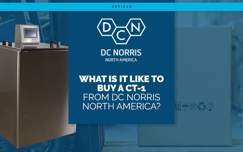 an image of the CT-1 with its left side angled at the screen next to a headline that reads "What's It Like to Buy a CT-1 from DC Norris North America?". The top of the image has the DC Norris North America logo.